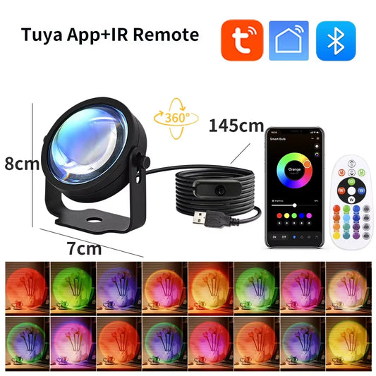 Smart Sunset Lamp Tuya USB Sunset Projector Light RGB Smart Life APP Remote for Room Photography Background Decor Lighting