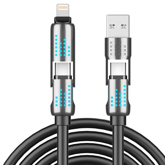 240W 4-In-1 USB-C Cable, PD 5A Fast Charging, Data Sync, USB-A, Type-C, Lightning, Aluminum, Compatible with Iphone 16/15, Ipad, Samsung, Laptops